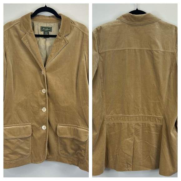 Eddie Bauer Jackets & Blazers - Eddie Bauer Womens XL Light Brown Velvet Blazer Chore Jacket Cotton Buttons